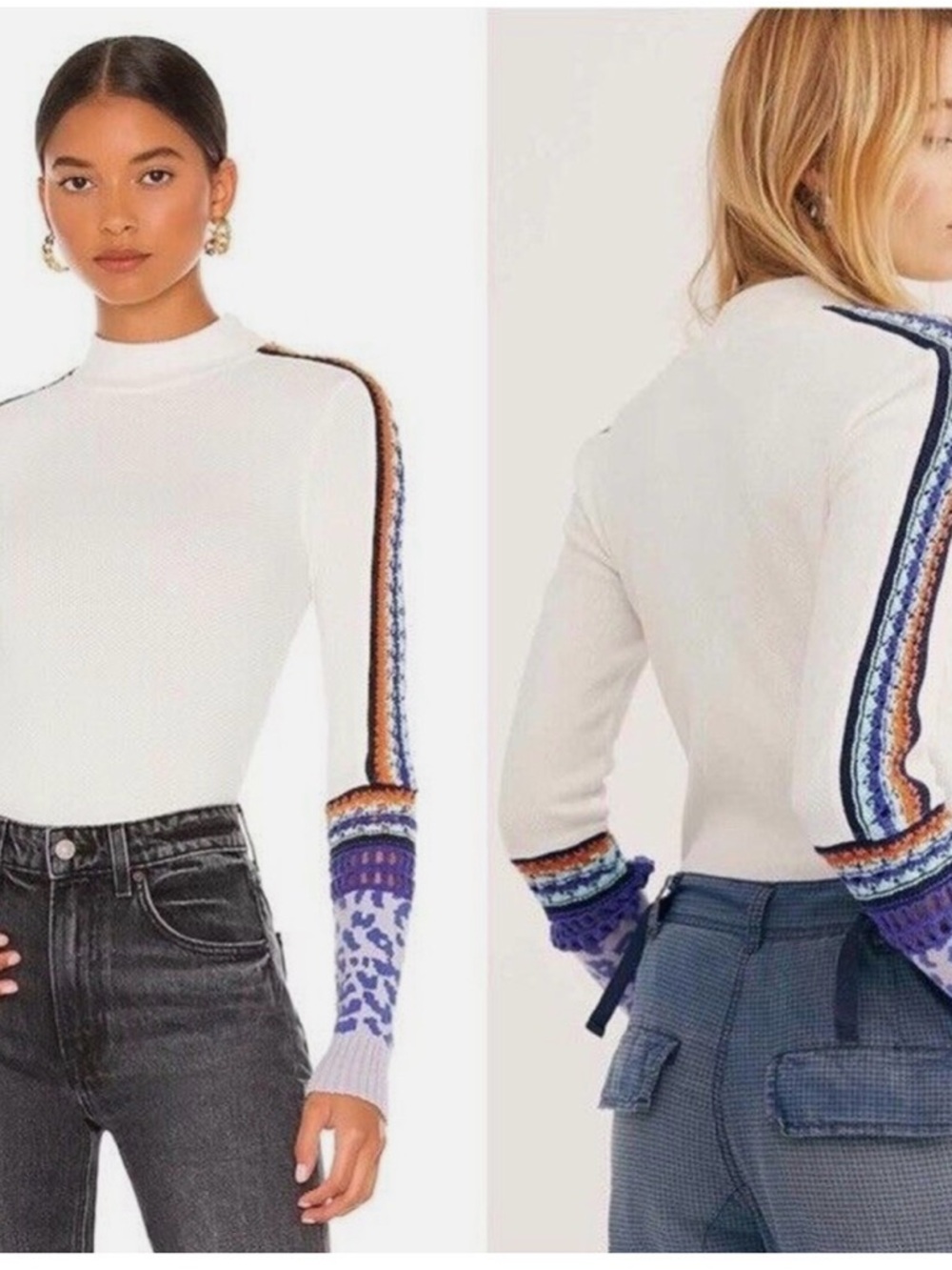 Free People Switch It Up Thermal Top Shirt Womens Size XS Crochet Cuff Mock